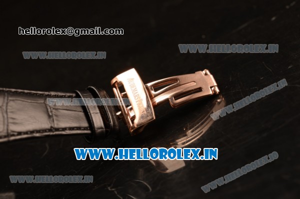 Audemars Piguet Royal Oak Chrono Rose Gold Case With Black Dial Clone AP3126 Automatic Black Leather - Click Image to Close